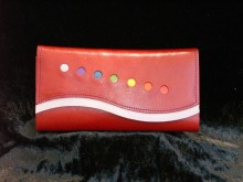 Red Satin Leather with Chakra Colors and Mauve Trim